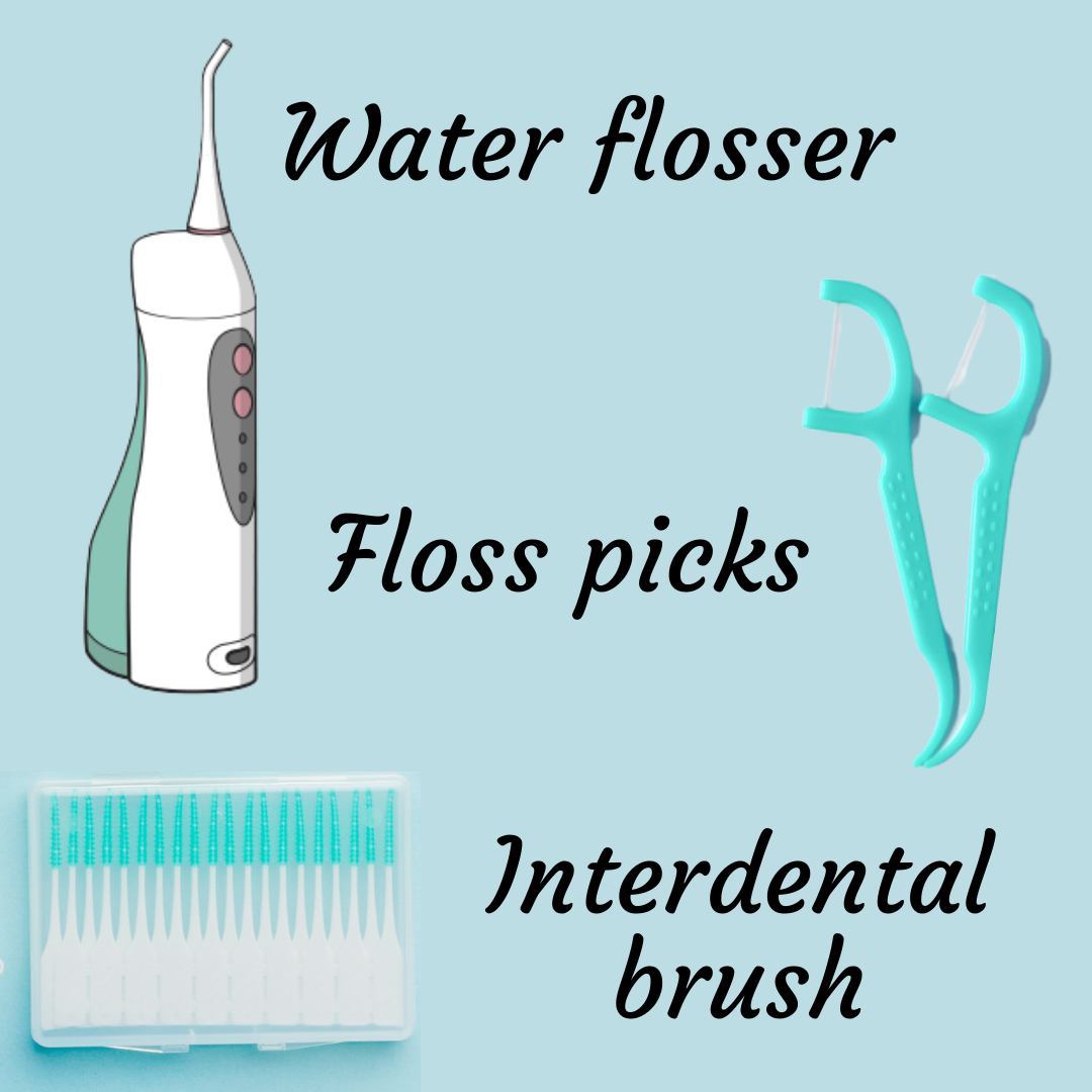 water flosser with floss picks and interdental brush